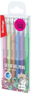 Długopisy żelowe 6-kol. Glitter 1,0 mm, Berlingo