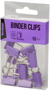 Klip do papieru 19mm, 80 arkuszy op. 10 szt. fioletowe, Berlingo