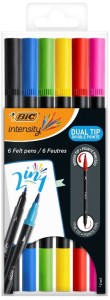Flamastry dwustronne 6-kol. Intensity Dual Tip z końcówką cienką i pędzelkową, Bic