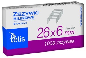 Zszywki 26/6 1000szt, Tetis