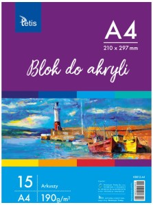 Blok do akryli A4, 190g/m2, 15ark., Tetis