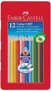 Kredki 12-kol. GRIP metalowe pudełko, Faber-Castell