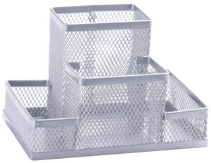 Przybornik na biurko z siatki metalowej 4-kom.srebrny, Q-Connect