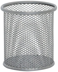 Pojemnik na długopisy z siatki metalowej okrągły duży srebrny, Q-Connect