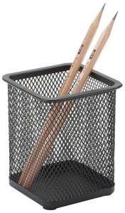 Pojemnik na długopisy z siatki metalowej kwadrat duży czarny, Q-Connect