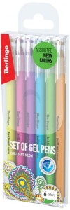 Zestaw 6 długopisów żelowych Neon 0,8 mm, Berlingo
