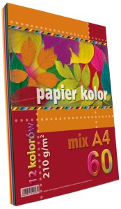 Papier kolor A4 210g/m2 mix 12 kol. op. 60 ark., Kreska
