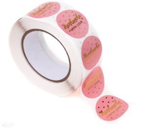 Naklejki na rolce - Handmade With Love, Różowe, 500 szt., Dp Craft