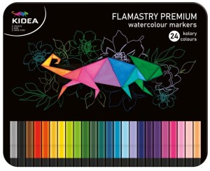 Flamastry kwadratowe w metalowym pudełku 24 kol., Kidea, Derform