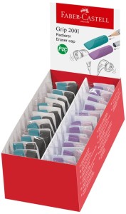 Gumka do ścierania GRIP 2001 nakładka mix kolorów (turkusowy + czarny, fioletowy + różowy) 2 szt. etui, Faber-Castell