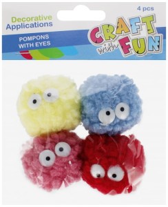 Pompony z oczami op .4 szt.,5 cm.,mix Craft With Fun