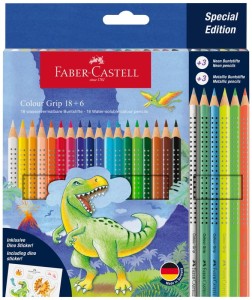 Kredki Grip 2001 edycja dinozaury 18-kol standardowych + 6-kol. metalic, Faber-Castell
