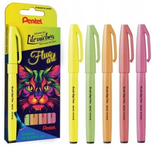 Pisaki pędzelkowe Brush Signt Pen kpl. 5 kol.Fluo SES15C, Pentel