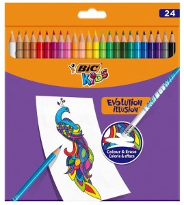 Kredki 24-kol. Evolution ILLusion zmazywalne z gumką, BiC