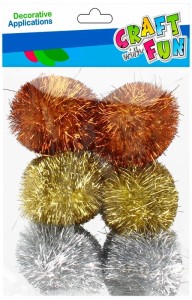 Ozdoba dekoracja pompon 6szt/45mm mix brokatowy, Craft With Fun
