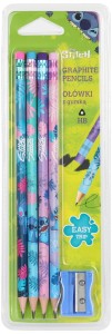 Ołówki trójkątne z gumką + temperówka, blister 4 szt. Disney Core Stitch, Patio