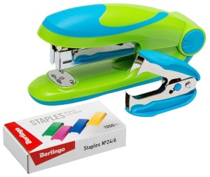 Zestaw Fuze zszywacz zielony 24/6,26/6, rozszywacz, zszywki kolorowe , Berlingo