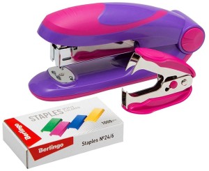 Zestaw Fuze zszywacz fioletowy 24/6,26/6, rozszywacz, zszywki kolorowe , Berlingo