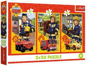Puzzle 3x50-el. Ekipa z remizy / Prism A&D Fireman Sam 34880, Trefl