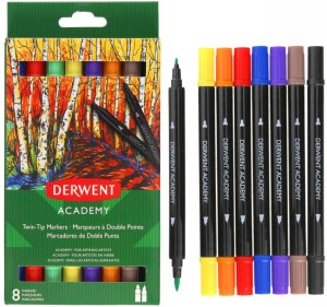 Pisaki wodne dwustronne 8-kol. końcówka pędzelkowa i zwykła Academy 98206, Derwent