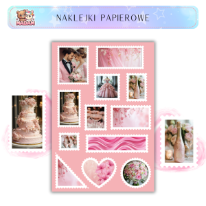 Naklejki Znaczki Pocztowe Różowe Kwiaty Ślubne (Pink Floral Wedding) Bullet Journal Scrapbooking - MaDam Creative