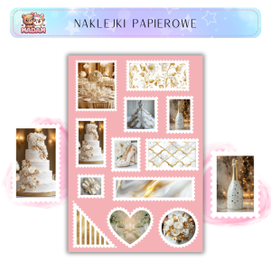 Naklejki Znaczki Pocztowe Białe i Złote Ślubne (White & Gold Wedding) Bullet Journal Scrapbooking - MaDam Creative