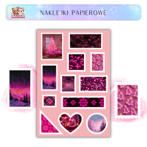 Naklejki Znaczki Pocztowe Neonowy Róż Święta (Neon Pink Christmas) Bullet Journal Scrapbooking - MaDam Creative