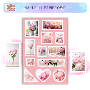 Naklejki Znaczki Pocztowe Piwonie (Peonies) Bullet Journal Scrapbooking - MaDam Creative