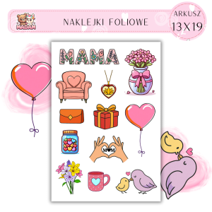 Naklejki Foliowe 13x19 Dzień Mamy - Kwiaty i serca MaDam Creative