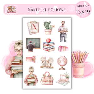 Naklejki Foliowe 13x19 Motyw Nauczyciela - Tablica, książki i kreda MaDam Creative