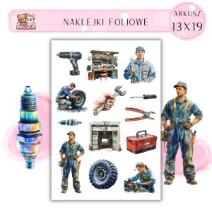 Naklejki Foliowe 13x19 Mechanik - Narzędzia i samochody MaDam Creative