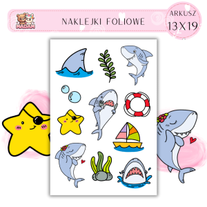 Naklejki Foliowe 13x19 Uroczy Rekin - Oceaniczna zabawa MaDam Creative