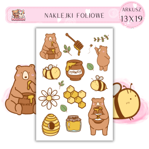 Naklejki Foliowe 13x19 Miś i Miód - Słodki leśny klimat MaDam Creative