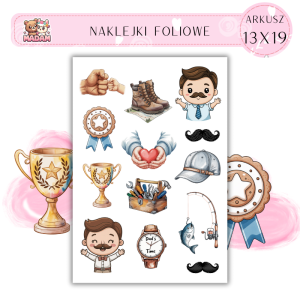 Naklejki Foliowe 13x19 Uroczy Dzień Taty - Serduszka i rodzinna radość MaDam Creative