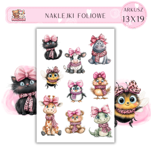 Naklejki Foliowe 13x19 Zimowe Szalik w lamparci wzór- Zwierzęta w szalikach MaDam Creative