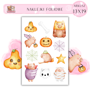 Naklejki Foliowe 13x19 Kapibara Halloween - Urocza kreskówka MaDam Creative