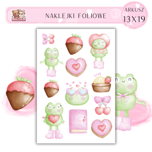 Naklejki Foliowe 13x19 Walentynkowa Żabka - Miłość i serduszka MaDam Creative