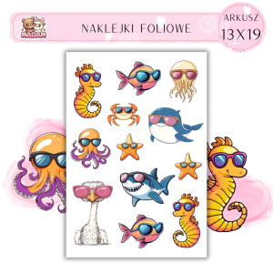 Naklejki Foliowe 13x19 Zwierzęta Morskie w Okularach - Wakacyjny fun MaDam Creative