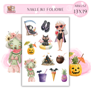 Naklejki Foliowe 13x19 Letnie Halloween na Plaży - Dynie i zabawa MaDam Creative