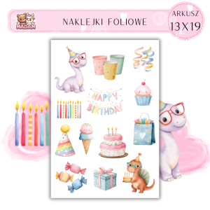 Naklejki Foliowe 13x19 Urodzinowe Dinozaury - Impreza i balony MaDam Creative