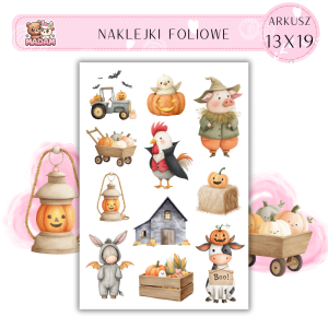 Naklejki Foliowe 13x19 Halloweenowa Farma - Dynie i zwierzęta MaDam Creative
