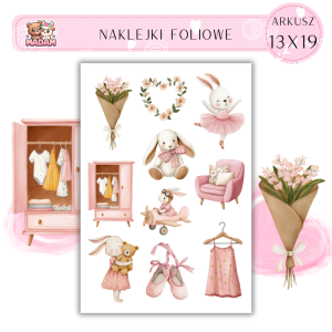 Naklejki Foliowe 13x19 Różowy Boho Królik - Pastelowa dekoracja MaDam Creative