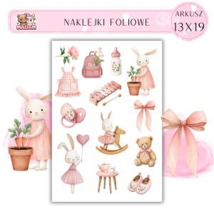Naklejki Foliowe 13x19 Różowy Boho Królik 2 - Uroczy styl MaDam Creative
