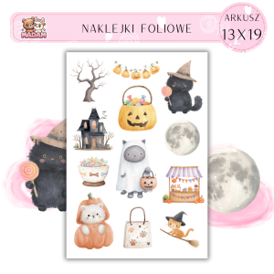 Naklejki Foliowe 13x19 Halloweenowy Kot - Dynie i magia MaDam Creative