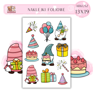 Naklejki Foliowe 13x19 Urodzinowe Gnomy - Wesoła zabawa MaDam Creative