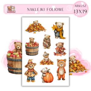 Naklejki Foliowe 13x19 Jesienny Miś - Liście i przytulny klimat MaDam Creative
