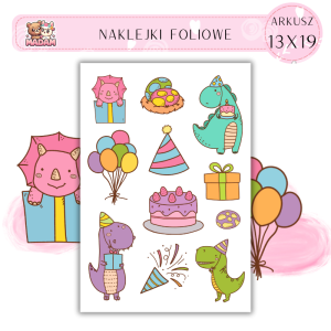 Naklejki Foliowe 13x19 Urodziny Dinozaura - Zwierzęcy klimat MaDam Creative