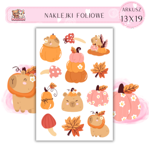 Naklejki Foliowe 13x19 Jesienna Kapibara - Liście i ciepły klimat MaDam Creative