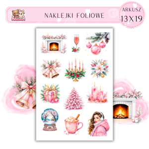 Naklejki Foliowe 13x19 Różowe Święta - Glamour Christmas MaDam Creative