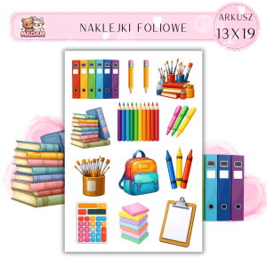 Naklejki Foliowe 13x19 Kawaii Szkolne Przybory - Urocze dodatki MaDam Creative